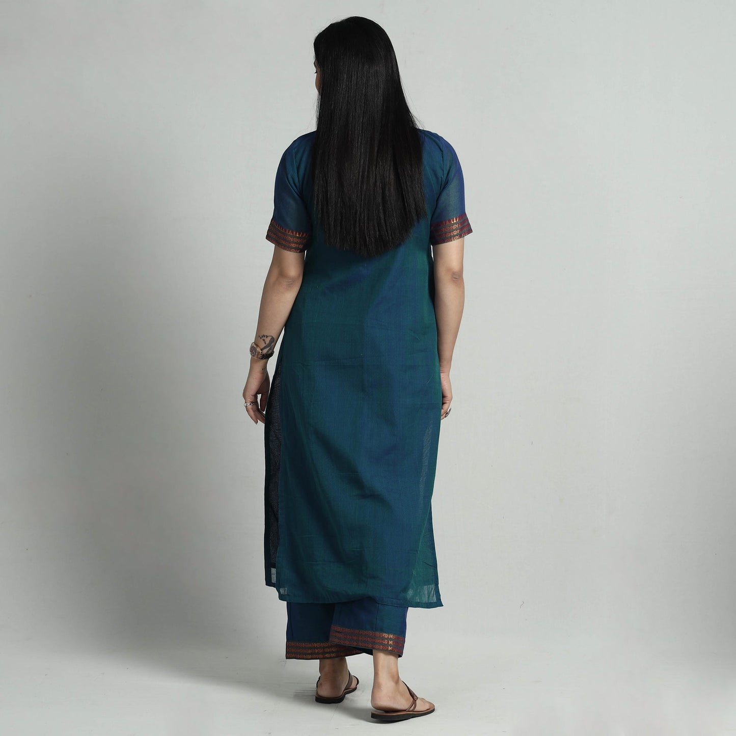 Dark blue dharwad cotton kurta with palazzo & dupatta set
