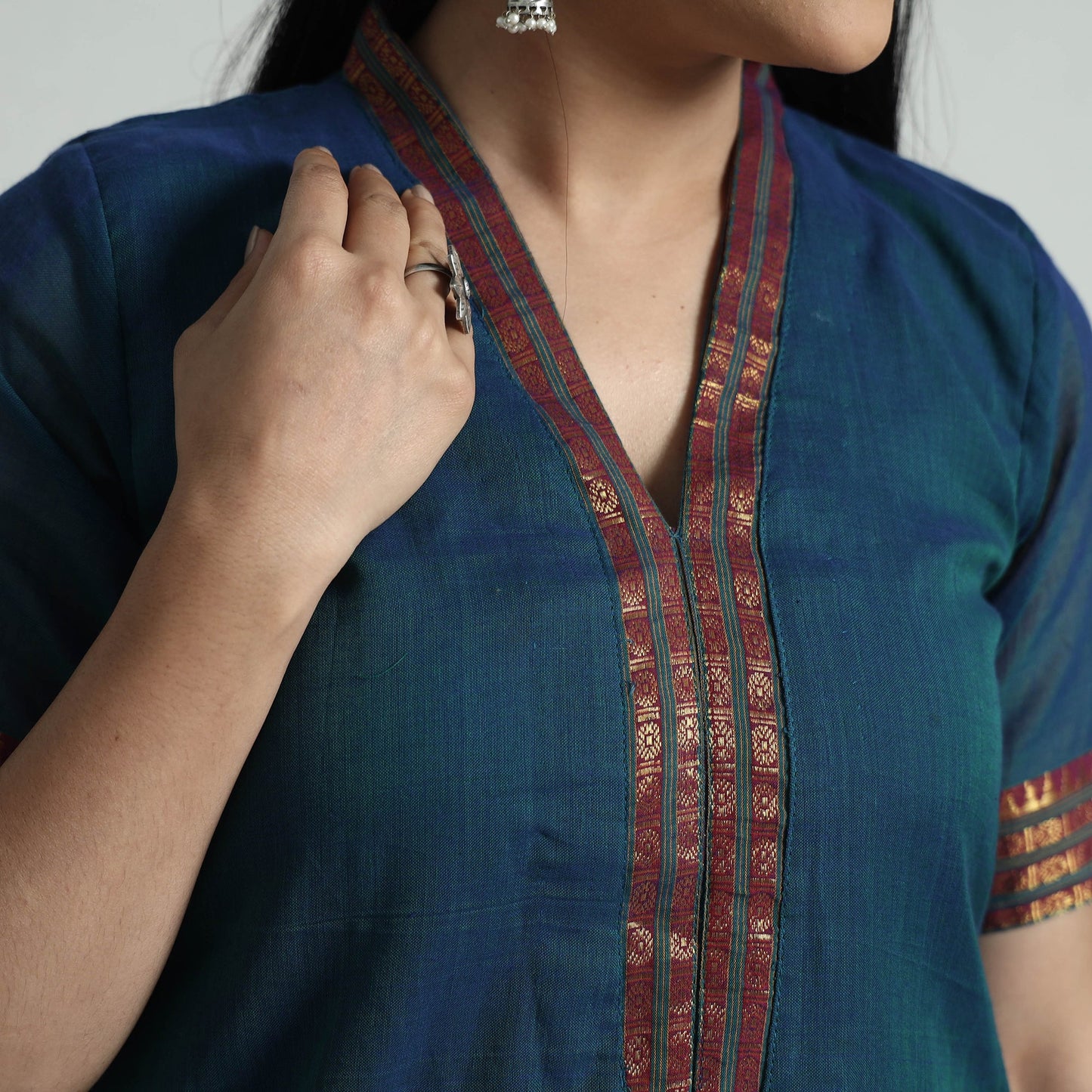 Dark blue dharwad cotton kurta with palazzo & dupatta set