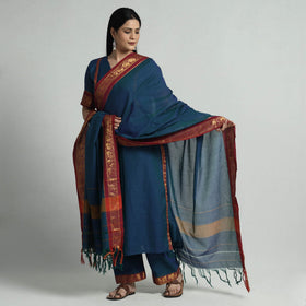 Dark blue dharwad cotton kurta with palazzo & dupatta set