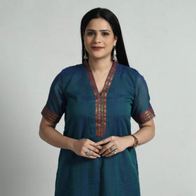 Dark blue dharwad cotton kurta with palazzo & dupatta set