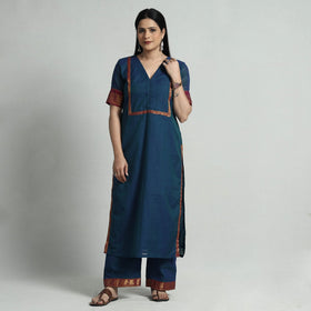 Dark blue dharwad cotton kurta with palazzo & dupatta set
