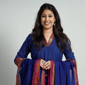 Dark blue dharwad cotton kurta with palazzo & dupatta set