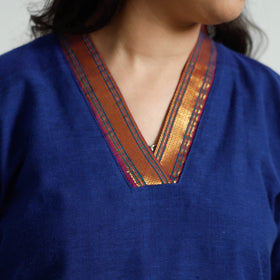 Dark blue dharwad cotton kurta with palazzo & dupatta set