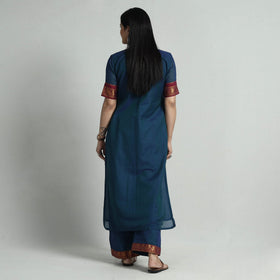 Dark blue dharwad cotton kurta with palazzo & dupatta set