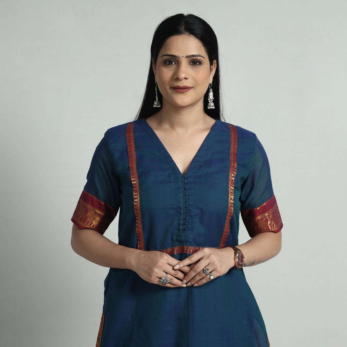 Dark blue dharwad cotton kurta with palazzo & dupatta set