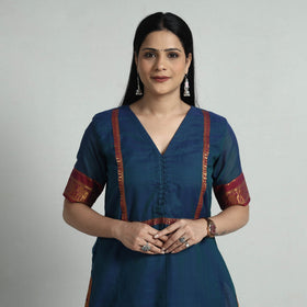 Dark blue dharwad cotton kurta with palazzo & dupatta set