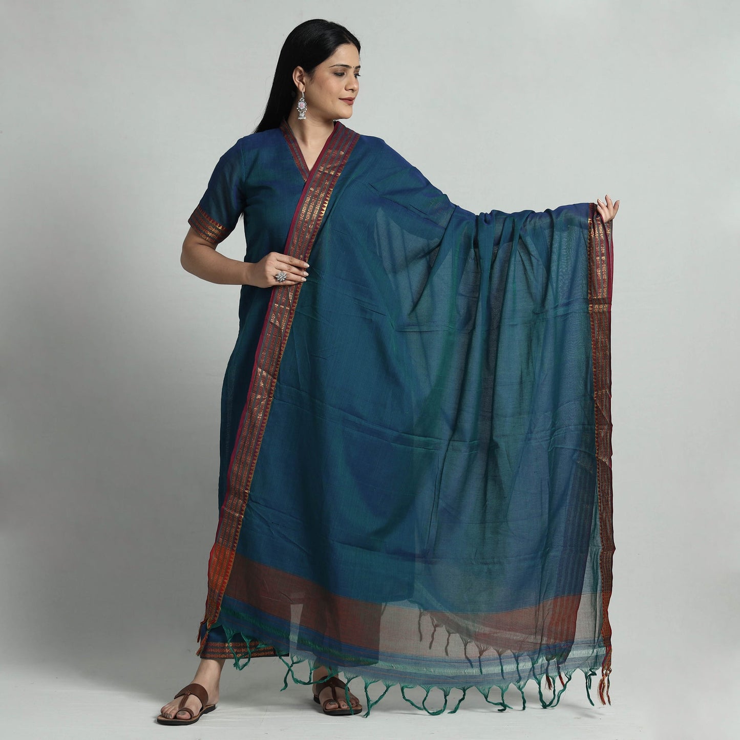 Dark blue dharwad cotton kurta with palazzo & dupatta set