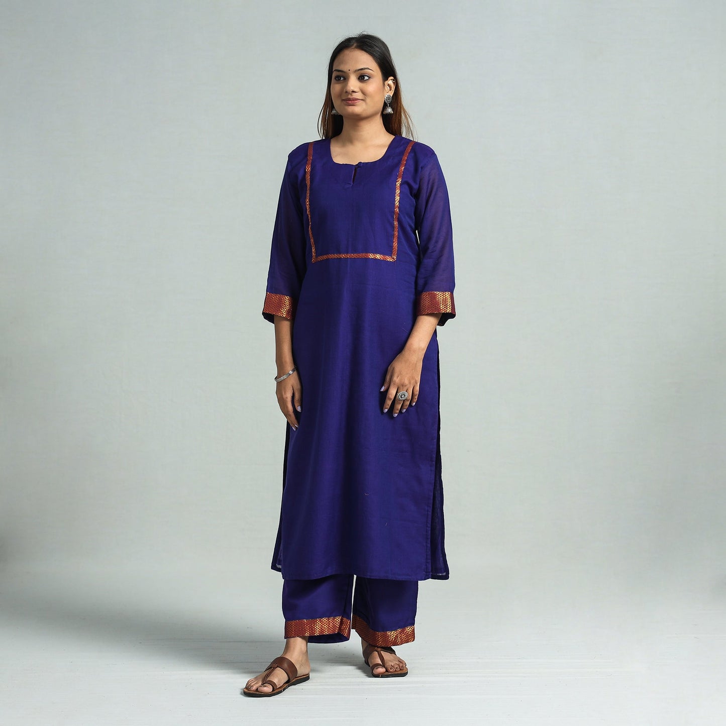 Dark blue - dharwad cotton kurta with palazzo & dupatta set