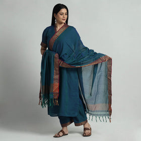 Dark blue dharwad cotton kurta with palazzo & dupatta set