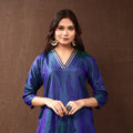 Buy Dark Blue Gota Work Pure Silk Plain Long Kurti for Women