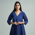 Dark blue jhiri handloom cotton ikat patchwork long kurta