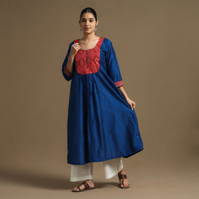 Buy Plain Slub Silk Kurta with Ikat Patchwork Online at iTokri.com