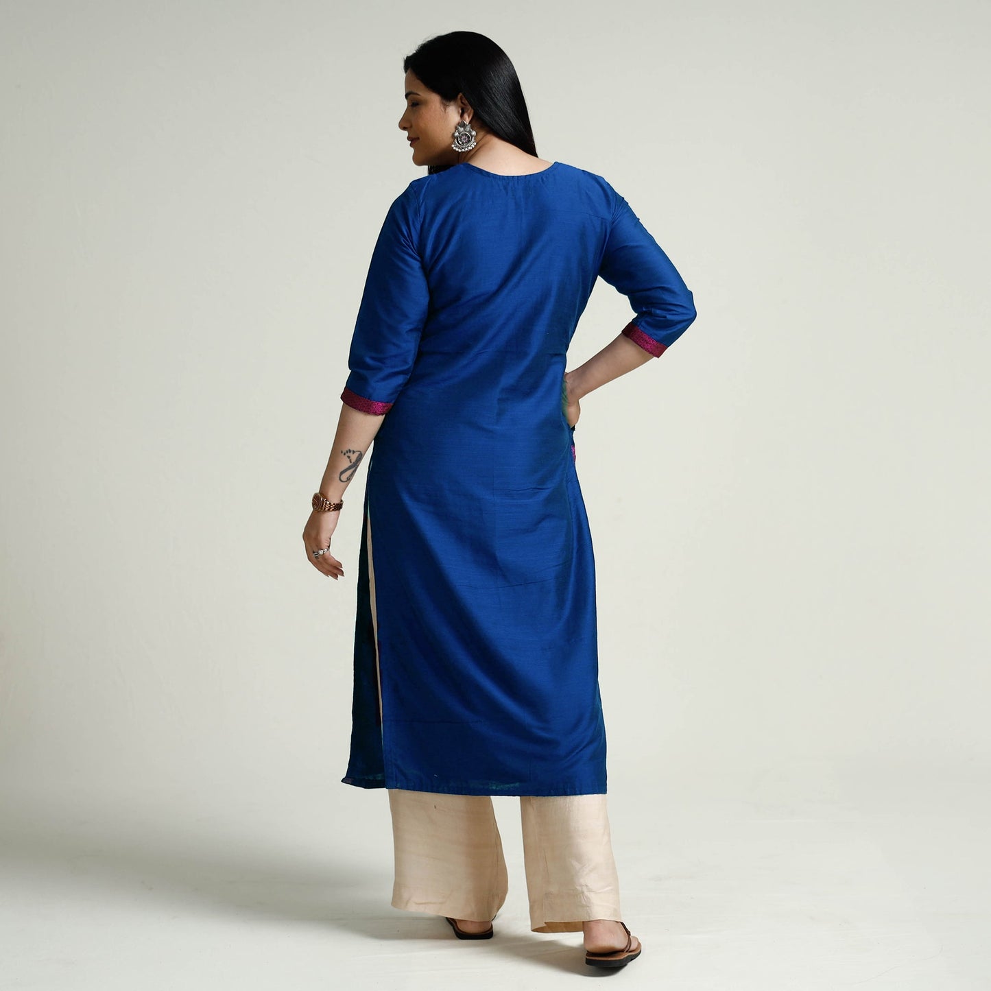  Plain Silk Pintuck Long Kurta for Women