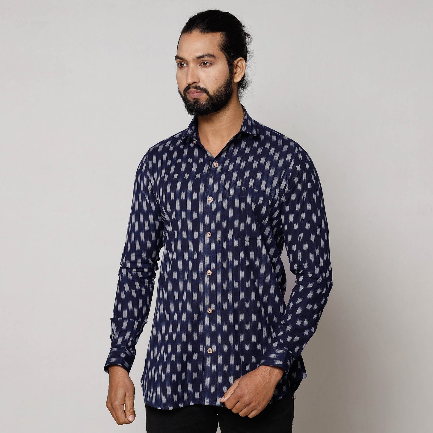 Dark blue - pochampally ikat pure cotton men full sleeve