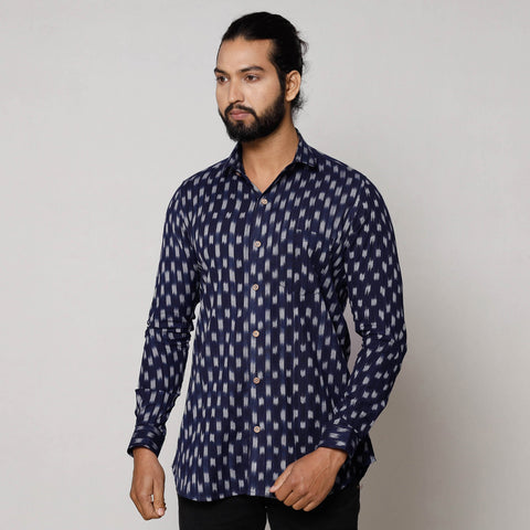 Dark blue - pochampally ikat pure cotton men full sleeve