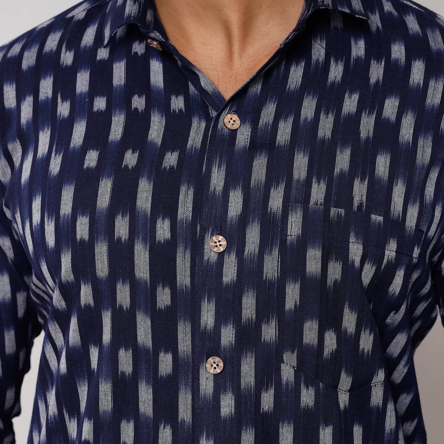 Dark blue - pochampally ikat pure cotton men full sleeve