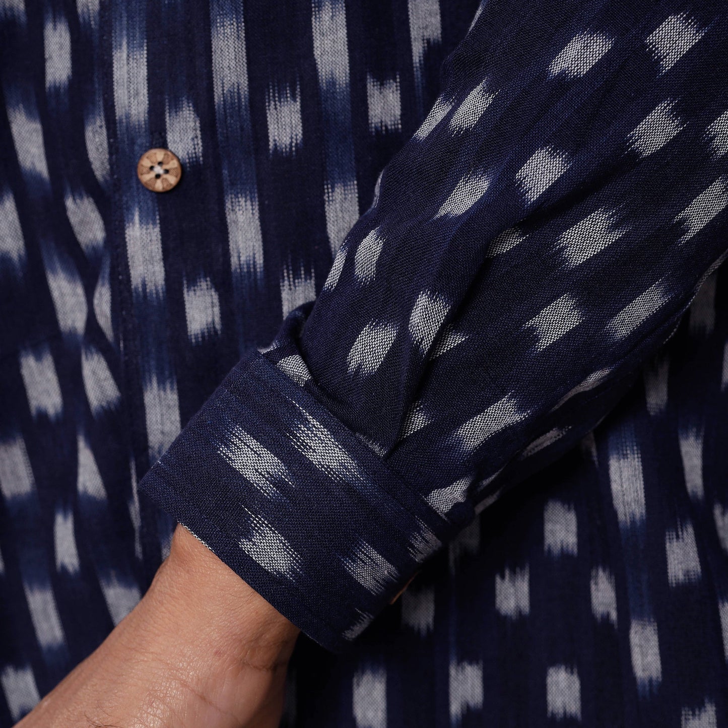 Dark blue - pochampally ikat pure cotton men full sleeve
