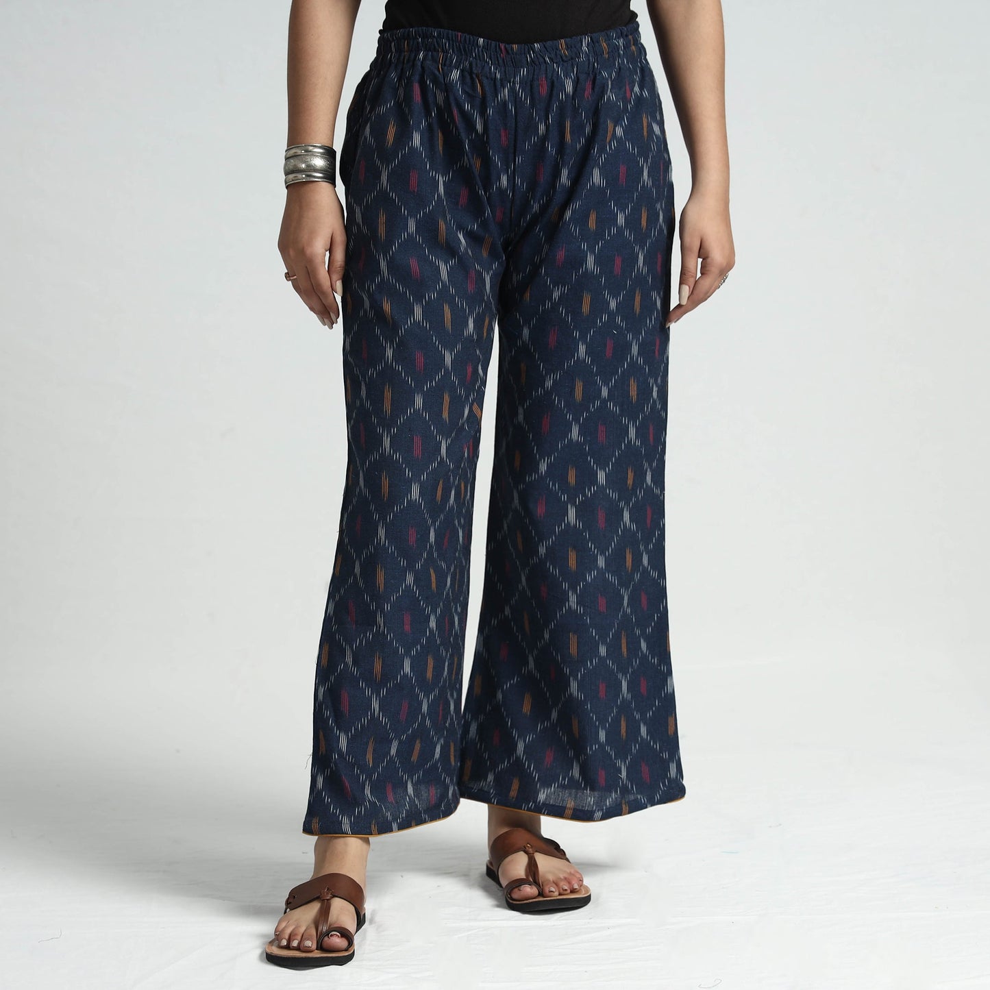 Pochampally Ikat Weave Cotton Elasticated Palazzo
