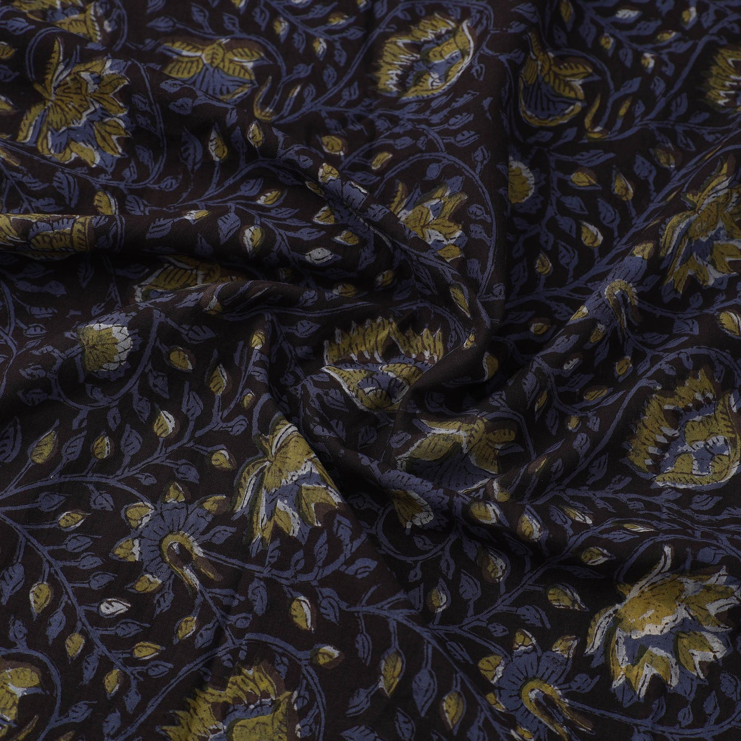 Dark Blue Block Printed Cotton Jahota Fabric