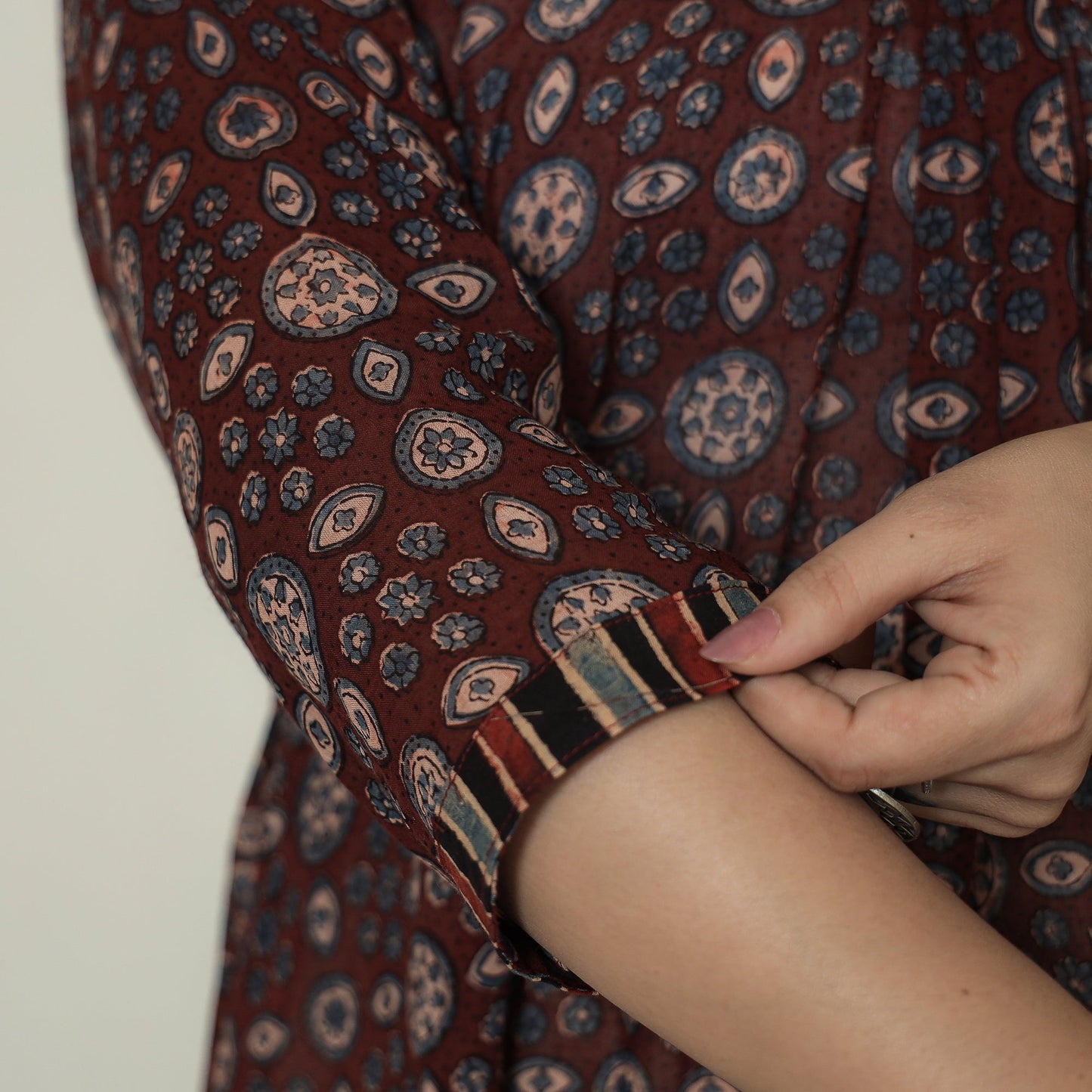 Buy Ajrakh Block Printed Mul Cotton A-Line Kurta 02 Online at iTokri.com