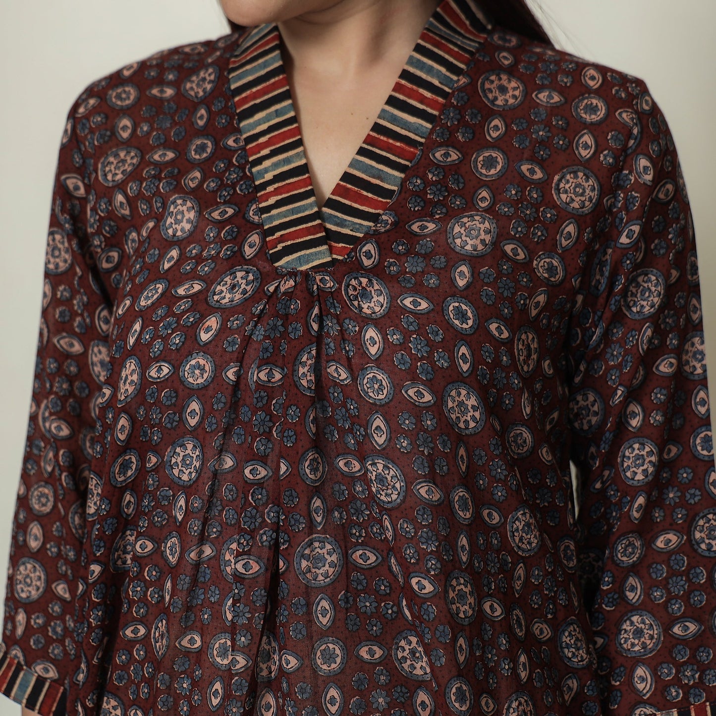 Buy Ajrakh Block Printed Mul Cotton A-Line Kurta 02 Online at iTokri.com