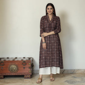 Buy Ajrakh Block Printed Mul Cotton A-Line Kurta 02 Online at iTokri.com