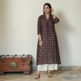 Buy Ajrakh Block Printed Mul Cotton A-Line Kurta 02 Online at iTokri.com