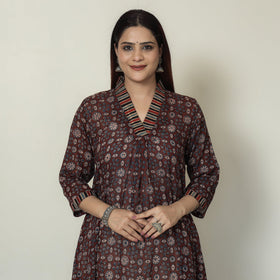Buy Ajrakh Block Printed Mul Cotton A-Line Kurta 02 Online at iTokri.com