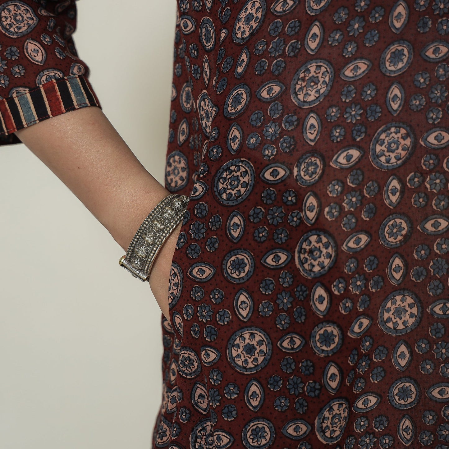 Buy Ajrakh Block Printed Mul Cotton A-Line Kurta 02 Online at iTokri.com