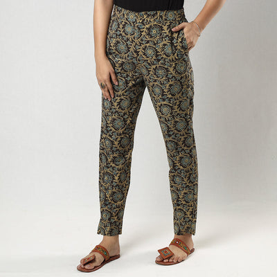 Buy Dark Brown Ajrakh Block Printing Cotton Tapered Casual Pant for Women Online at iTokri.com