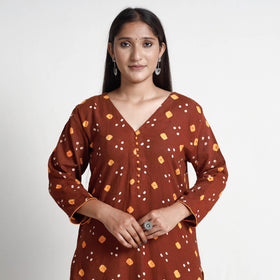 Buy Bandhani Tie-Dye Cotton Straight Kurta for Women