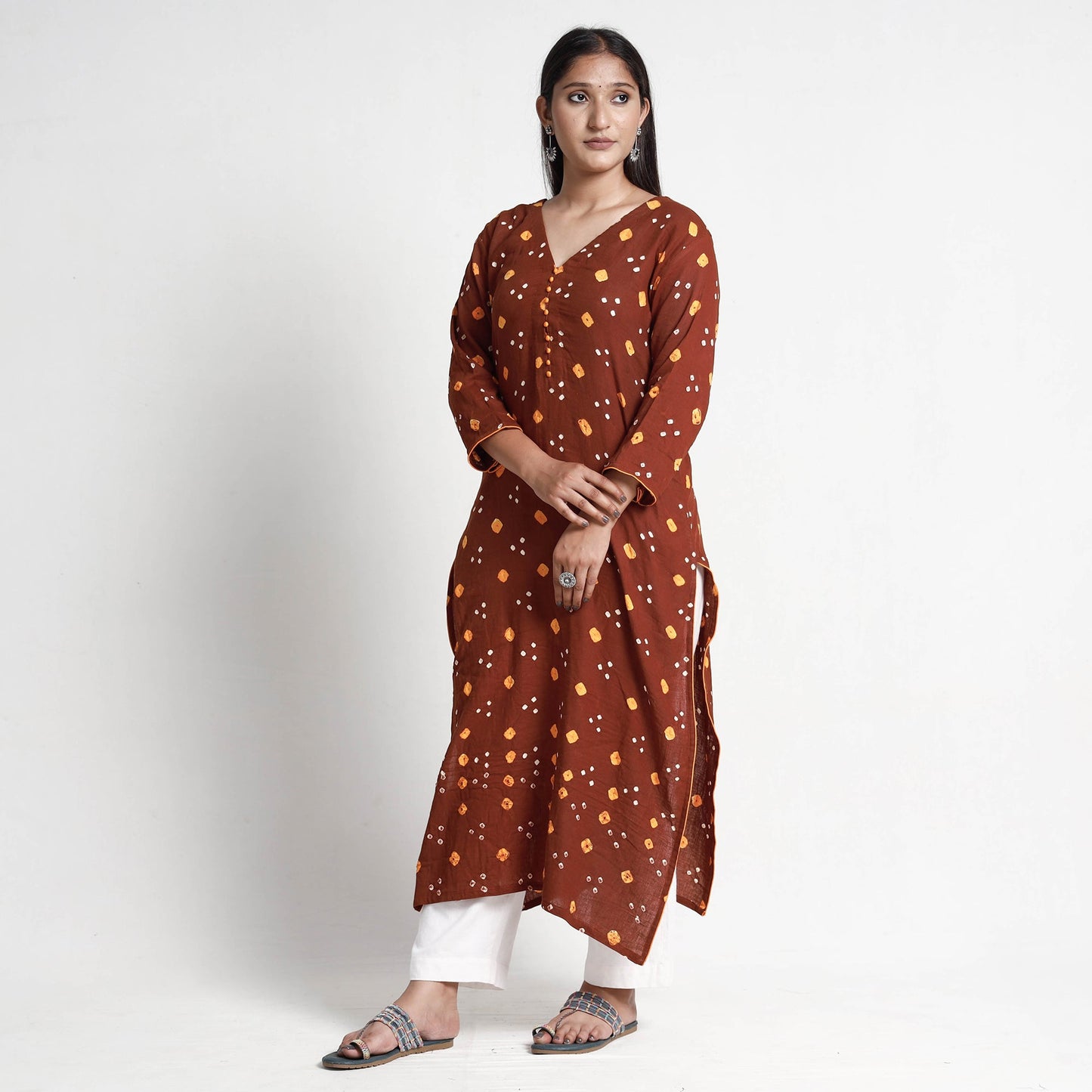 Buy Bandhani Tie-Dye Cotton Straight Kurta for Women