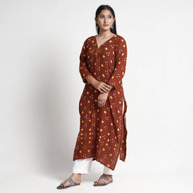 Buy Bandhani Tie-Dye Cotton Straight Kurta for Women