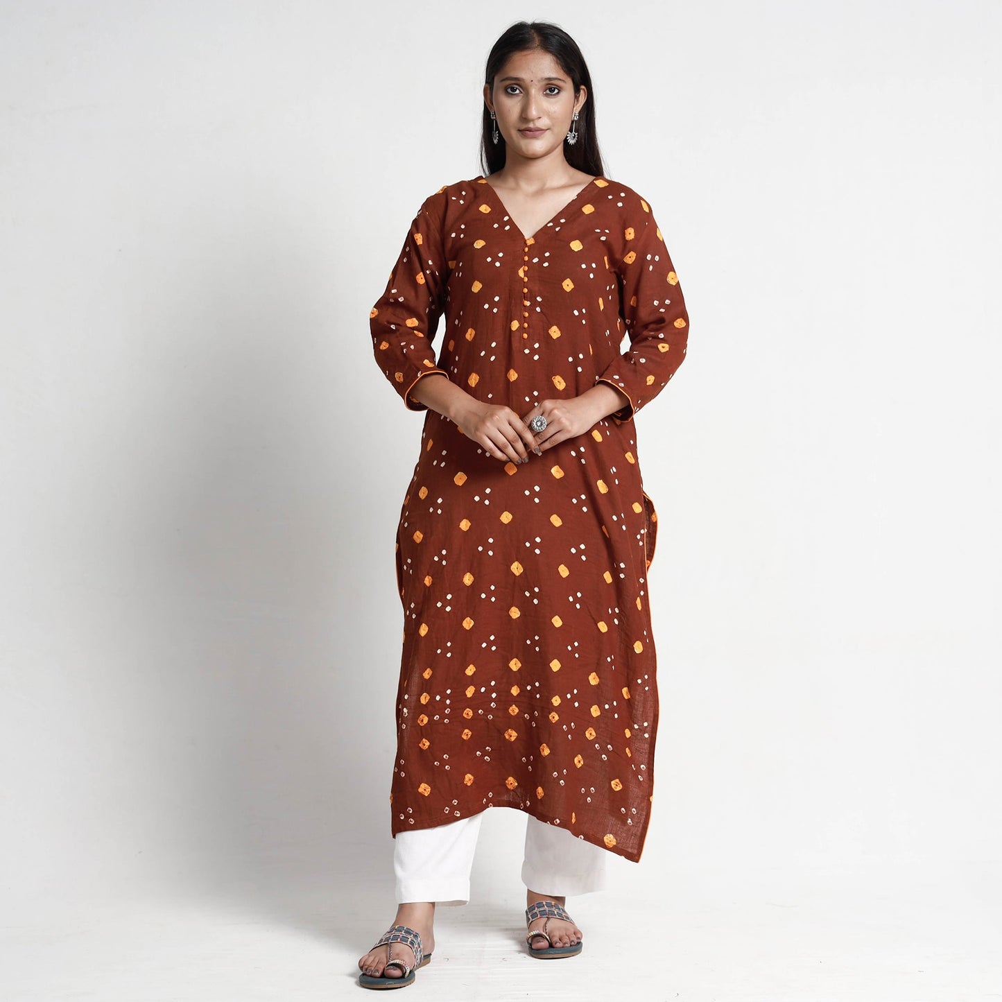 Buy Bandhani Tie-Dye Cotton Straight Kurta for Women