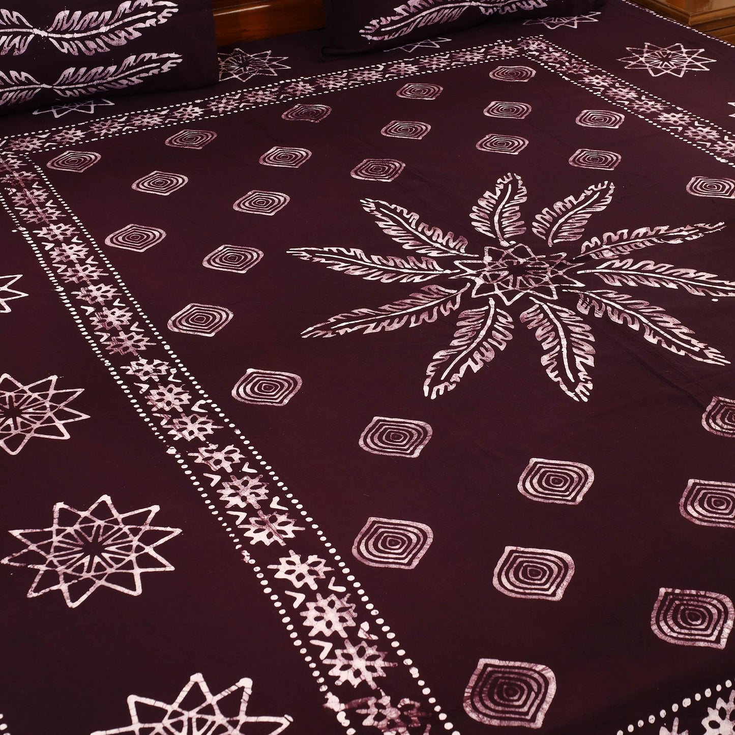 Dark Brown - Cotton Double Hand Batik Print Bed Sheet Set 06