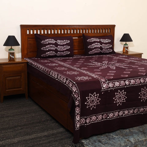 Dark Brown - Cotton Double Hand Batik Print Bed Sheet Set 06