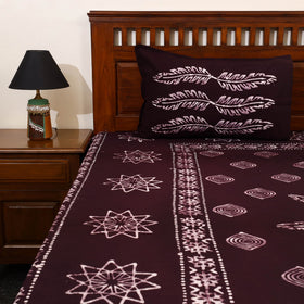 Dark Brown - Cotton Double Hand Batik Print Bed Sheet Set 06