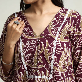 Buy Hand Batik Printed Cotton A-Line Kurta with Lace Work Online at iTokri.com