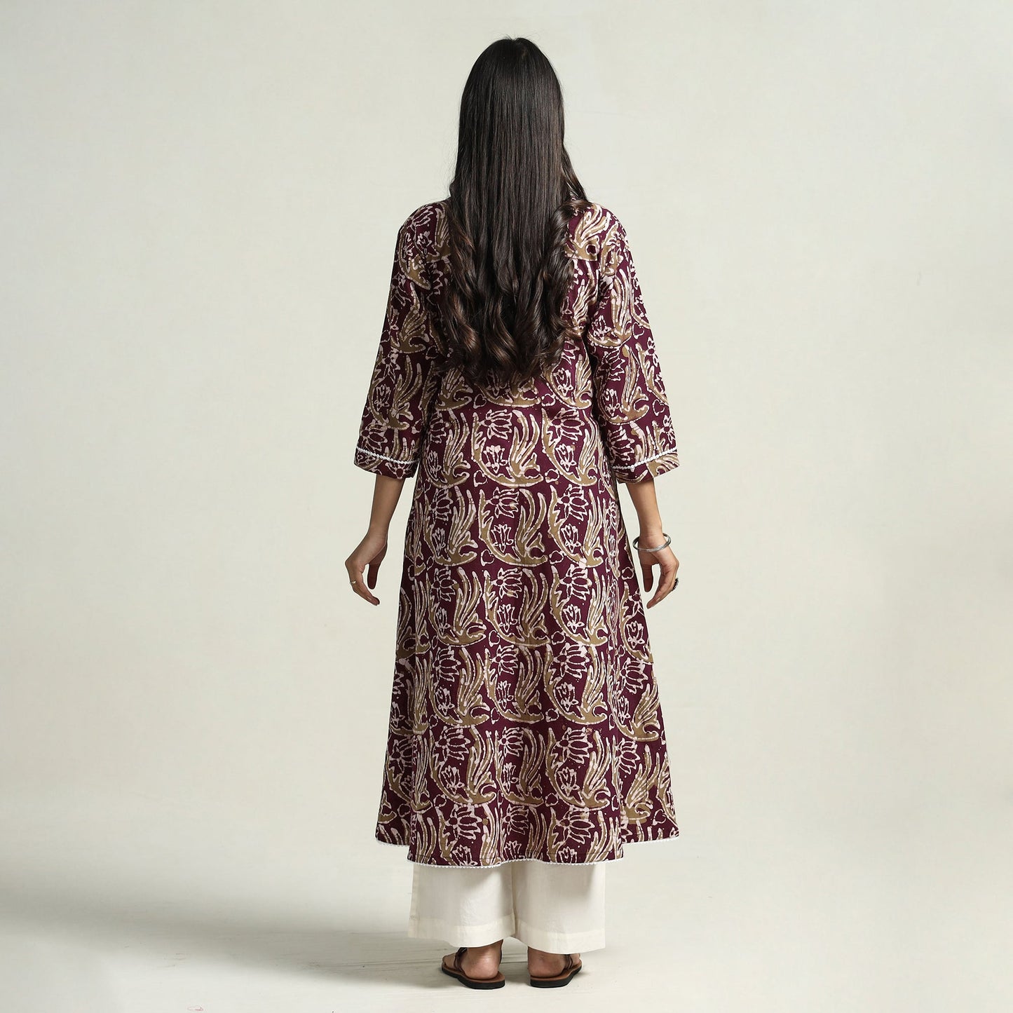 Buy Hand Batik Printed Cotton A-Line Kurta with Lace Work Online at iTokri.com