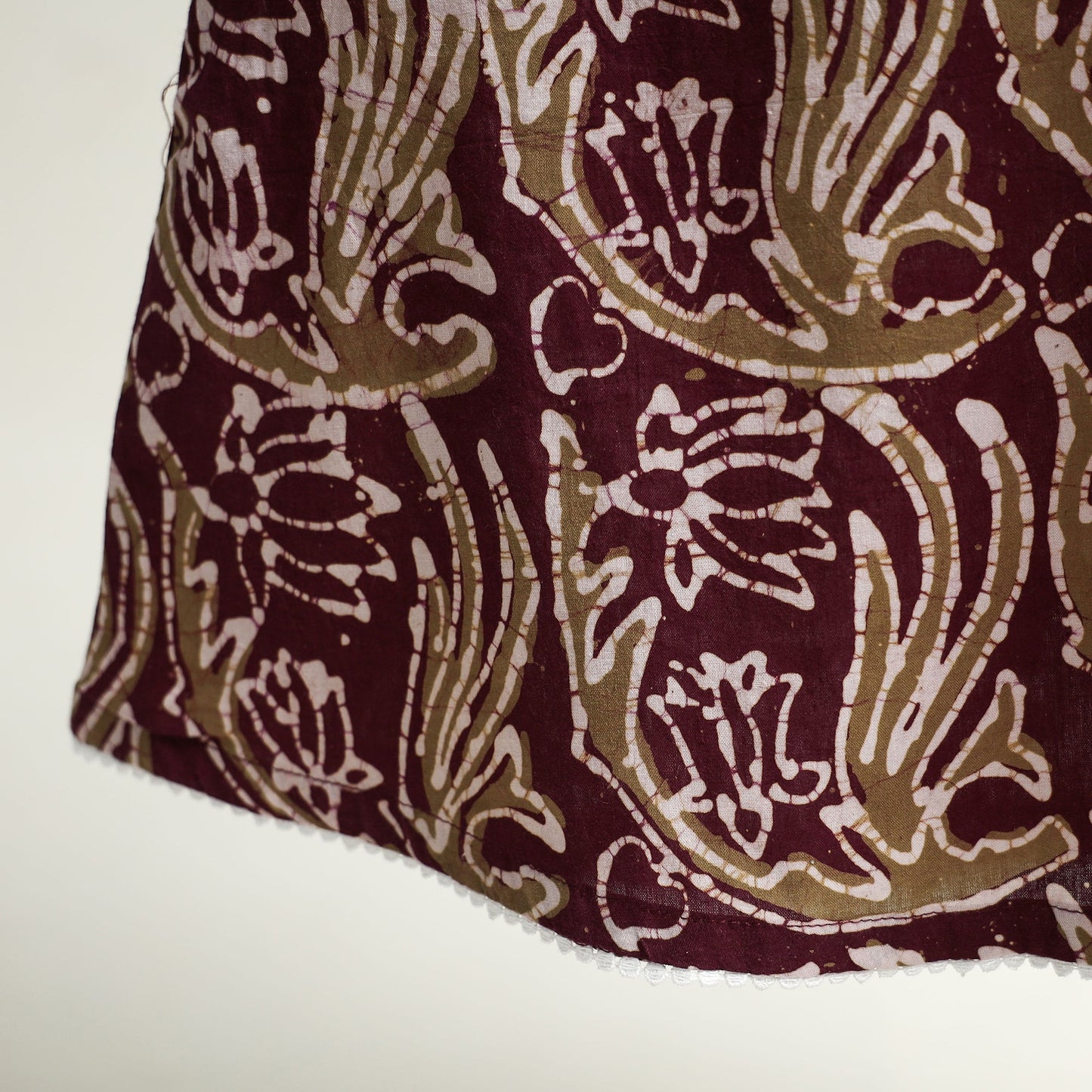 Buy Hand Batik Printed Cotton A-Line Kurta with Lace Work Online at iTokri.com