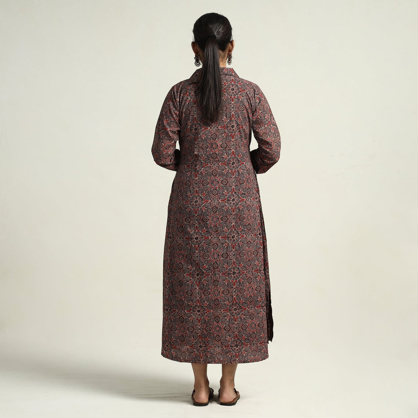  Brown - Hand Block Print Cotton Ajrakh Dress