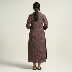  Brown - Hand Block Print Cotton Ajrakh Dress