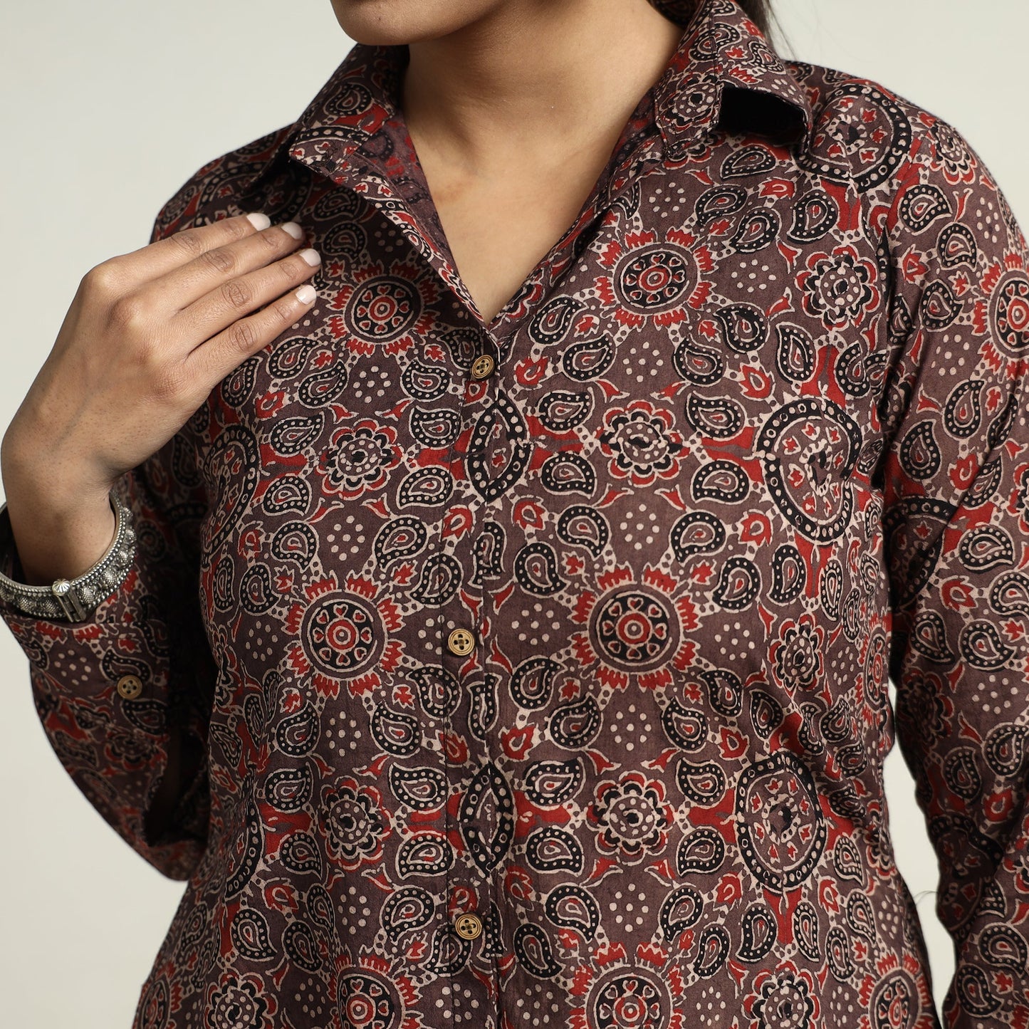  Brown - Hand Block Print Cotton Ajrakh Dress