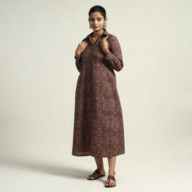  Brown - Hand Block Print Cotton Ajrakh Dress