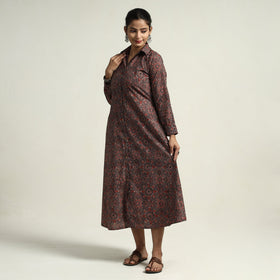  Brown - Hand Block Print Cotton Ajrakh Dress
