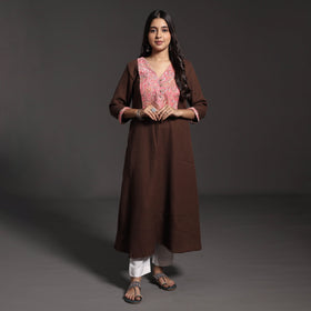 Dark Brown Kumaun Handwoven A-Line Merino Woolen Kurta for Women