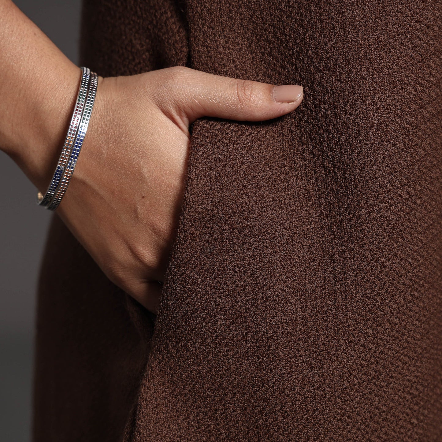 Dark Brown Kumaun Handwoven A-Line Merino Woolen Kurta for Women