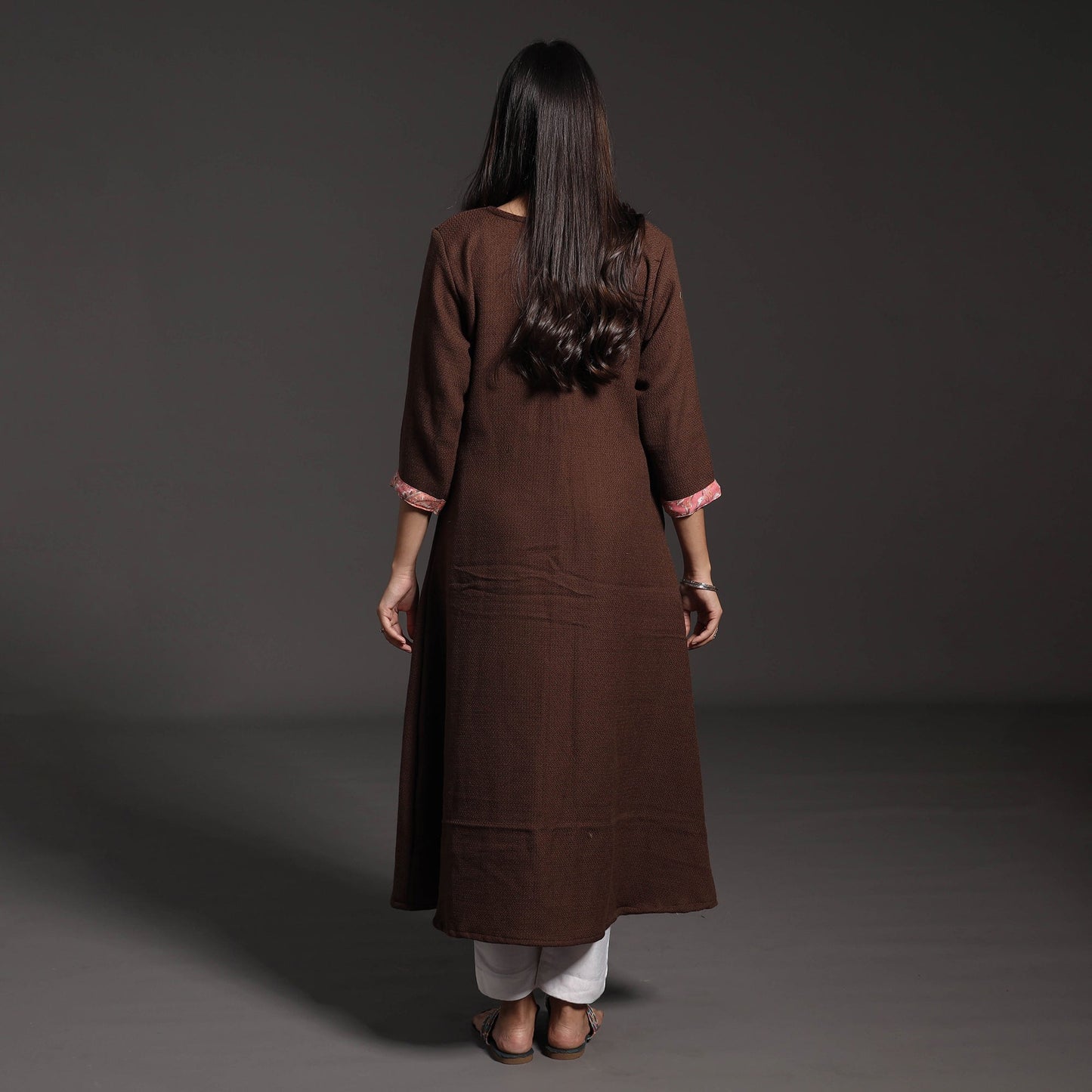 Dark Brown Kumaun Handwoven A-Line Merino Woolen Kurta for Women