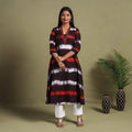 Dark Brown A-Line Tie & Dye Cotton Shibori Kurta for Women