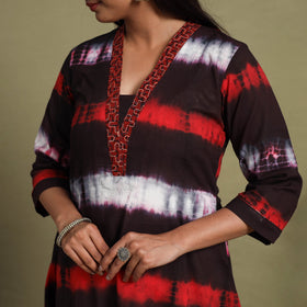 Dark Brown A-Line Tie & Dye Cotton Shibori Kurta for Women
